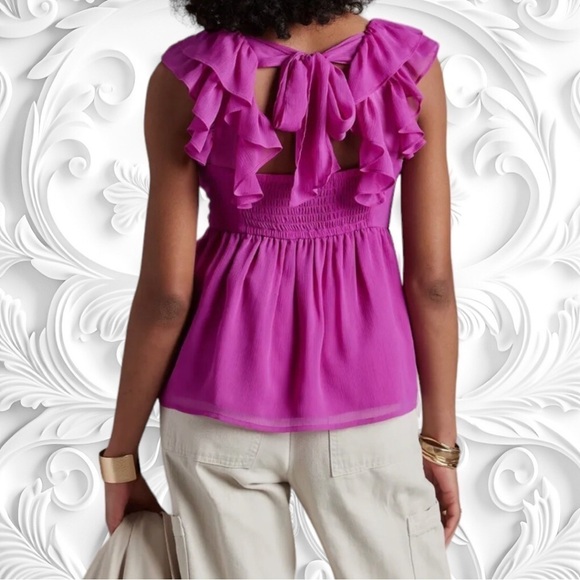 NWT! Banana Republic Purple Peplum Top With Ruffles And Tie in Back Size Large - Picture 2 of 5
